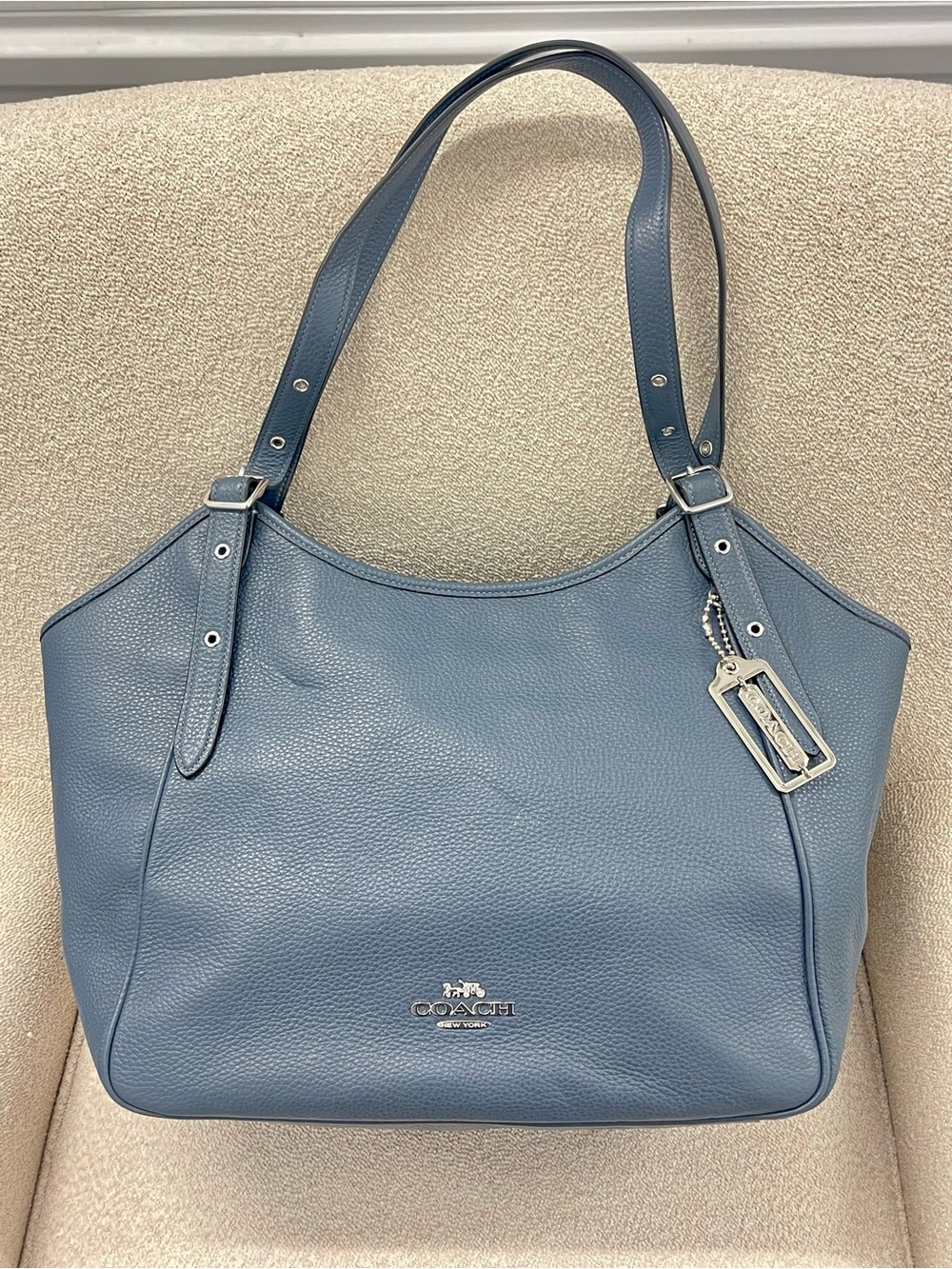 Coach Meadow Shoulder Bag Pebble Leather Steel Blue Like New